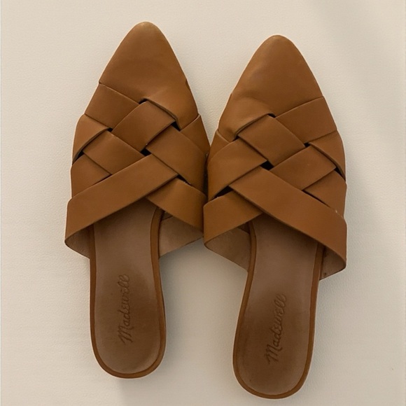 Madewell Cindy Woven Leather Mules Tan Size 8 Pointed Toe Slip-On Flats  TTS - Picture 3 of 3